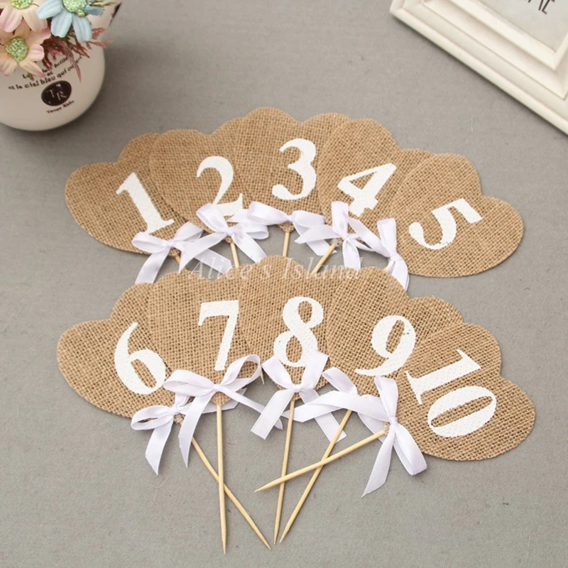 

1 set Wedding Table Cards Jute Burlap Reception Table Card with lace Rustic Wedding Table Numbers vintage wedding decoration