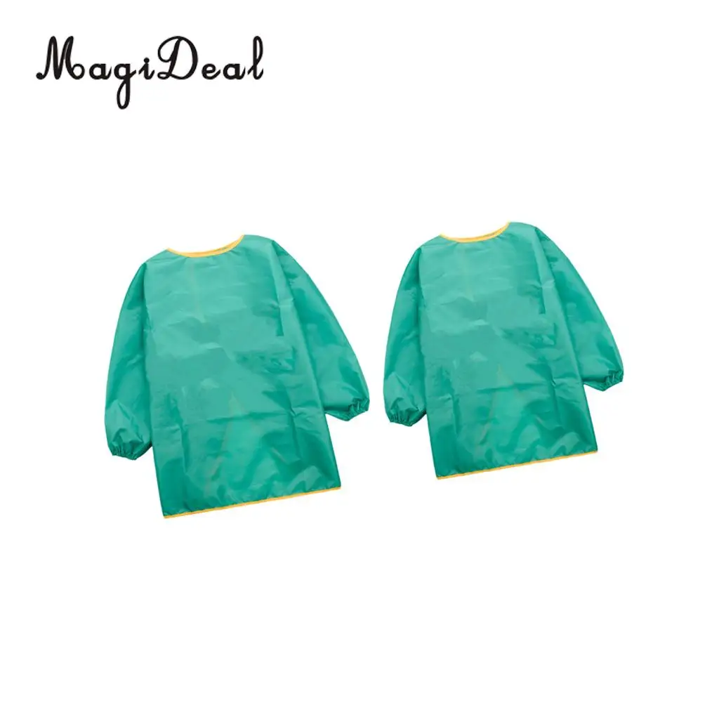 MagiDeal/комплект из 2 предметов; детский передник с длинными рукавами и рисунком; водонепроницаемый зеленый халат