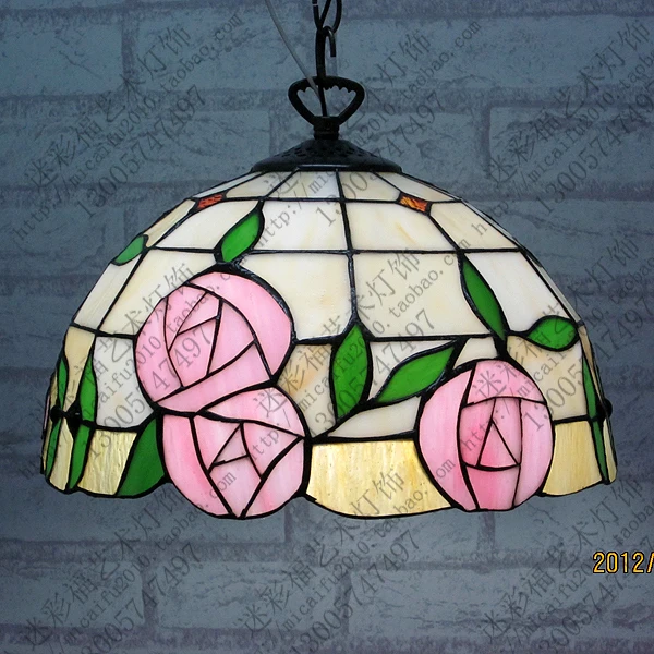 12inch European Tiffany rose Stained Glass Lampshade Table Lamp Country Style Bedside E27 110-240V | Освещение