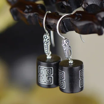 

925 Earrings Sterling Silver Natural Sandalwood Vintage Drop Women Wholesale Lots Bulk Jewelry Joyas De Plata 925