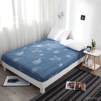 

1pc Cute Blue Cactus Potted Plant Printed Fitted Sheet Soft Polyester Mattress Cover Four Corners with Elastic Band Various Size