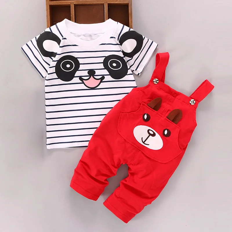 Oeak комплекты одежды для малышей Новая летняя одежда для маленьких мальчиков и девочек Комбинезон с короткими рукавами и рисунком комплект одежды для малышей из 2 предметов