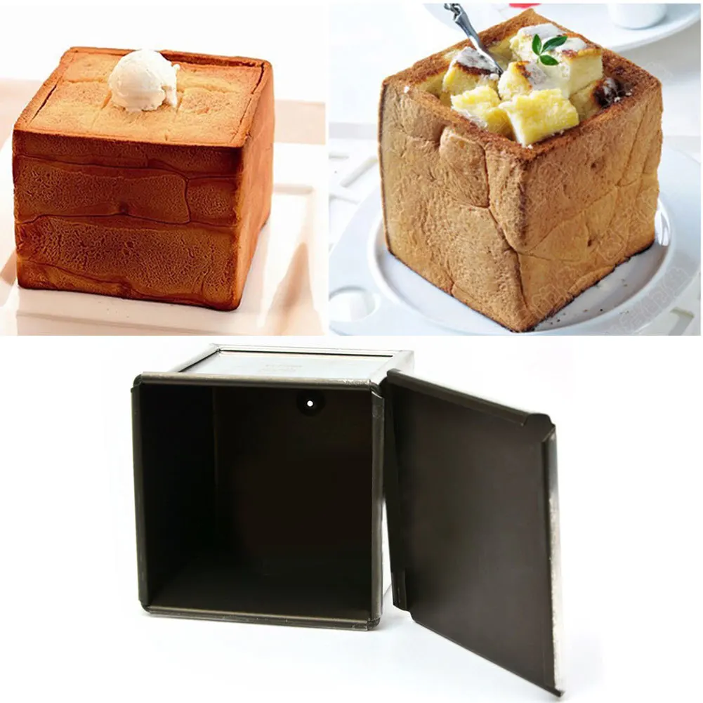 Квадратная водяная кубическая коробка для хлеба, жестяная форма для выпечки хлеба, форма для выпечки хлеба, инструменты для выпечки и выпечки, тефлоновое покрытие с крышкой, серебристый цвет, 3 размера