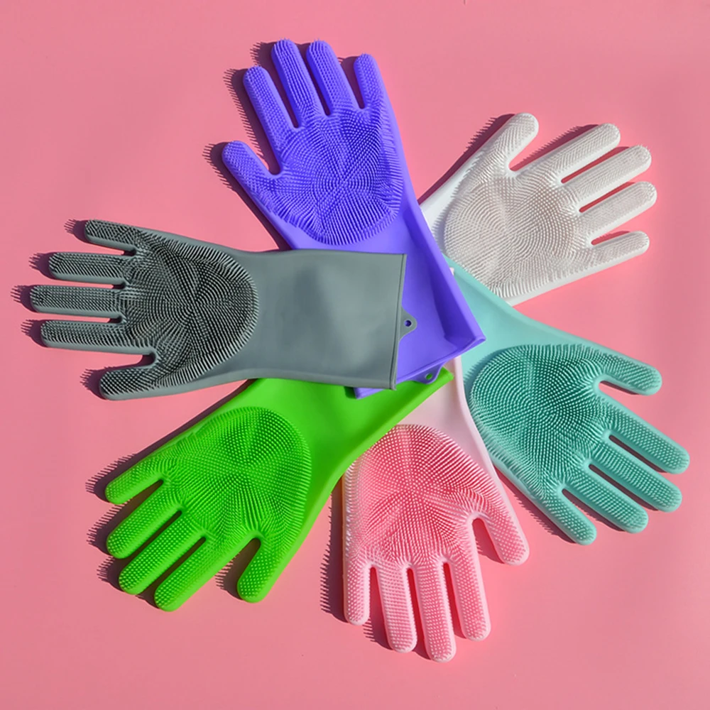 Силиконовые Блюдо моющиеся перчатки утолщаются водонепроницаемые латексные резиновые перчатки кухонные аксессуары для мытья посуды Бытовая щетка для чистки
