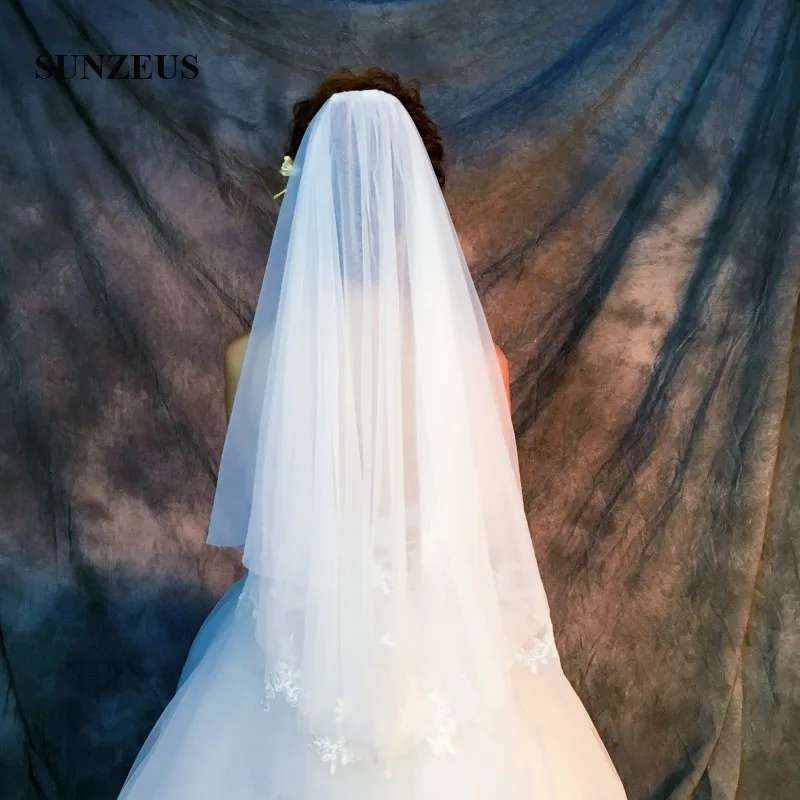 

Two-Layer Middle Length Wedding Veil for Bridal Lace Edge Ivory Bride Veil for Wedding brautschleier SBV13