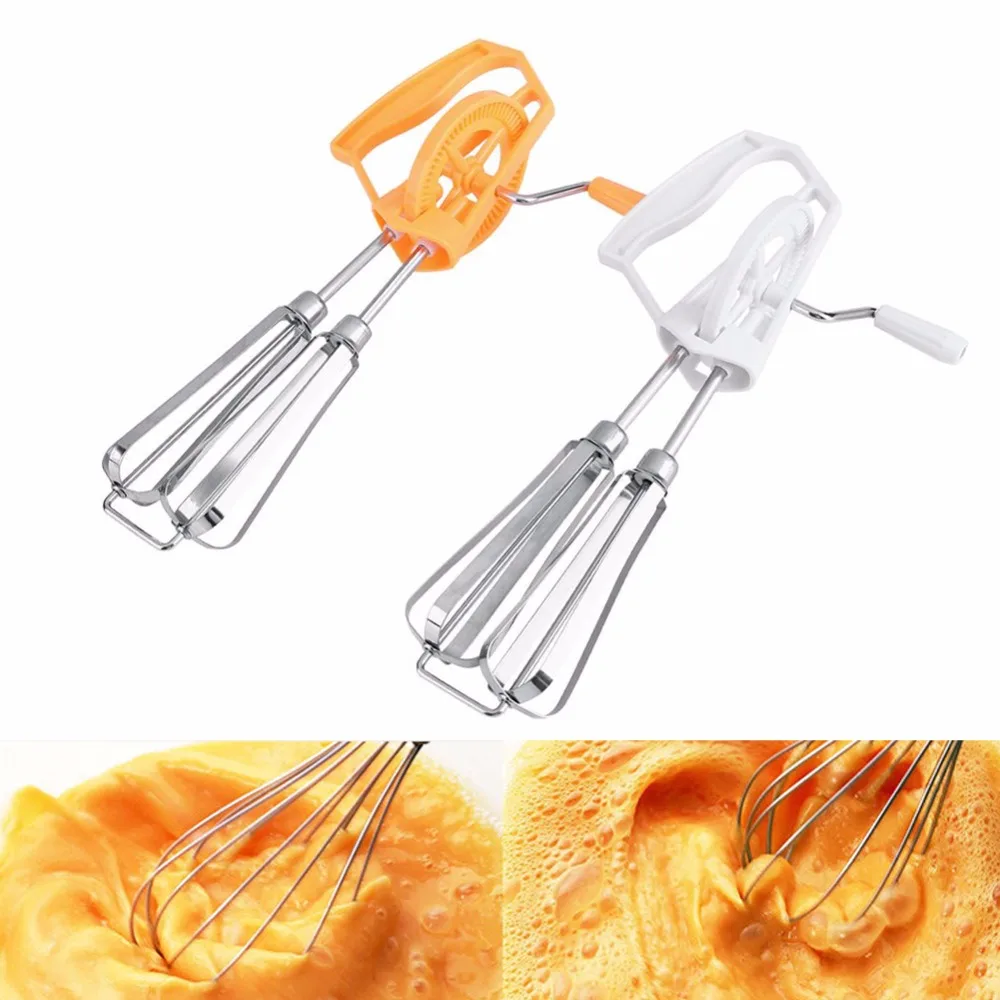 Hand Double Rotation Cake Blender Beater Mixing Tool Stainless Steel