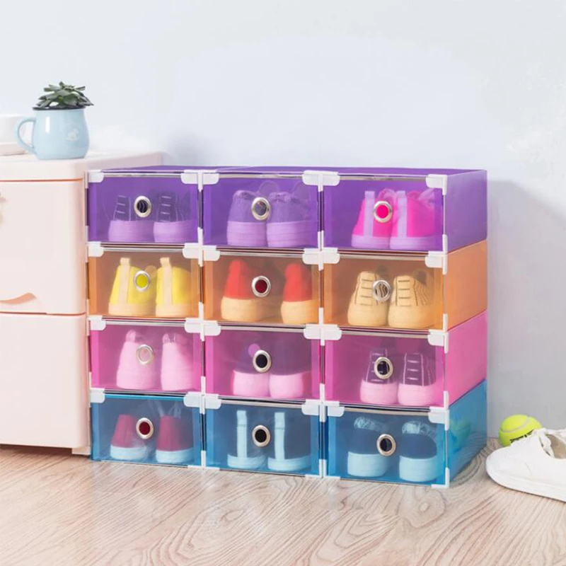 

4PCS/Set Thickened Flip Shoes Transparent Drawer Case Plastic Shoe Boxes Stackable Box Storage Box Shoe Storage Organizer