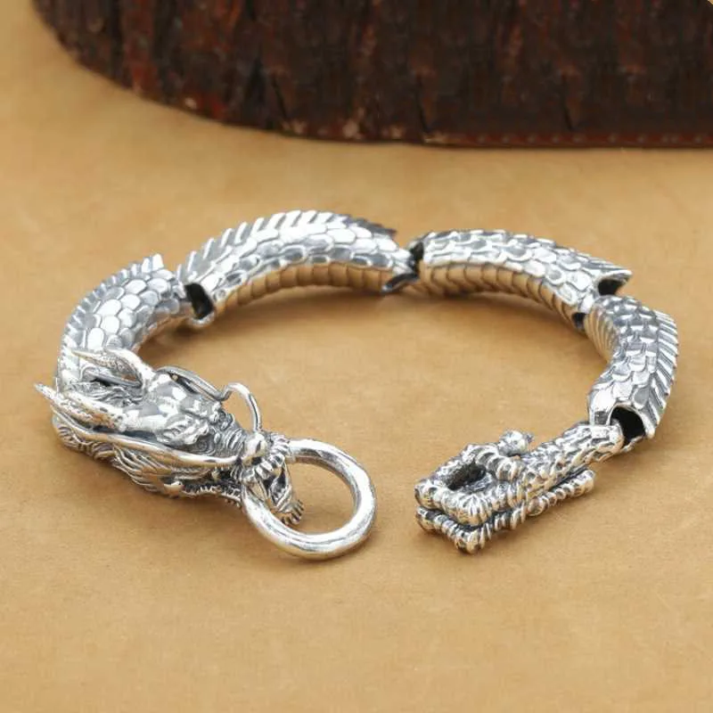 

925 Sterling Silver Men Bracelet Fashion Handmade Personality Retro Thai Silver Joint Dragon Domineering Bracelet Fine Jewelry