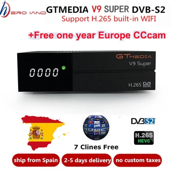

Gtmedia Freesat V9 super decoder Satellite TV Receiver DVB-S2 Europe Clines for 1 Year Built Wifi Dongle same as Gemedia v8 NOVA
