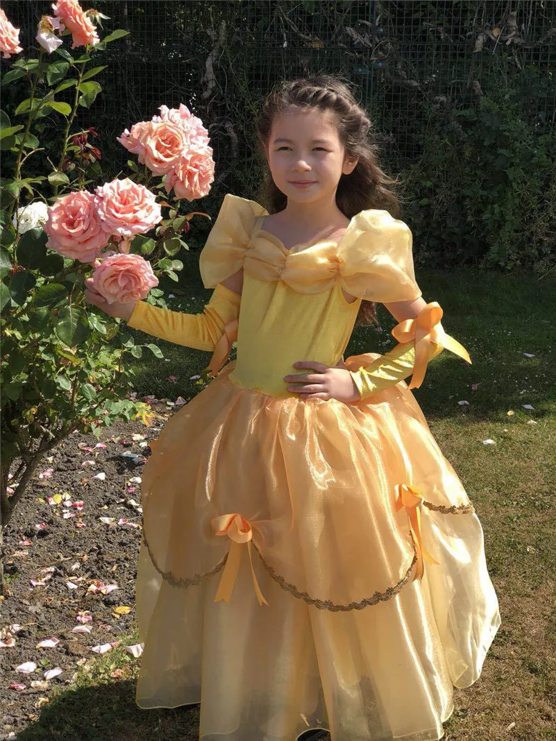 Нарядное платье розового и желтого цвета для девочек; Детские вечерние платья для костюмированной вечеринки; платье с героями мультфильмов; Детские костюмы принцессы; G033
