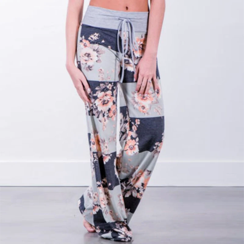 

New Fashion Print Womens Personality Comfortable Cotton Loose Wide Leg Pants Trousers Elastic High Waist Wide Leg Palazzo Pant