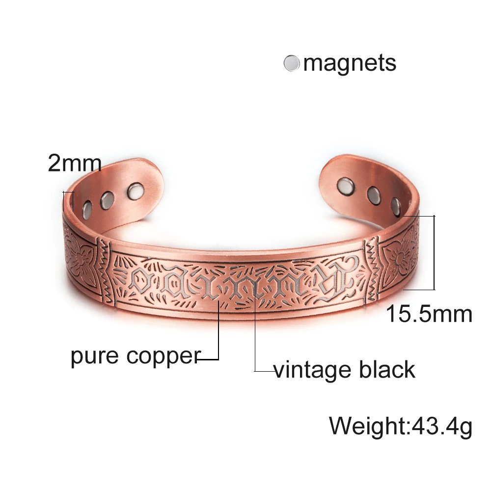 Meathly Magnetic Pure Copper Bracelets Men Women Vintage Adjustable 15.5mm Wide Bangles Health Energy Jewelry for Arthritis_voghion.com