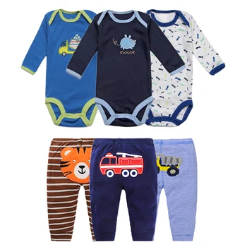 

3sets Cartoon Baby Clothes Set Long Sleeve Rompers Pants Newborn Infant Bebes Clothing Kids Homewear Overalls For Children 3-24M