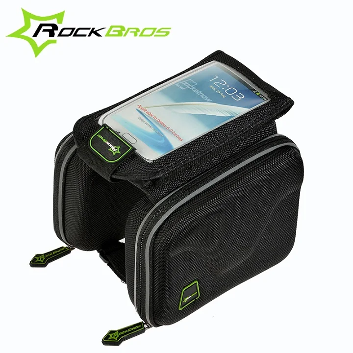 ROCKBROS чувствительный сенсорный экран MTB дорожный велосипед Рамки труба сумка Водонепроницаемый носимых на открытом воздухе Велоспорт Велосипедный Спорт чехол для хранения - Цвет: Black