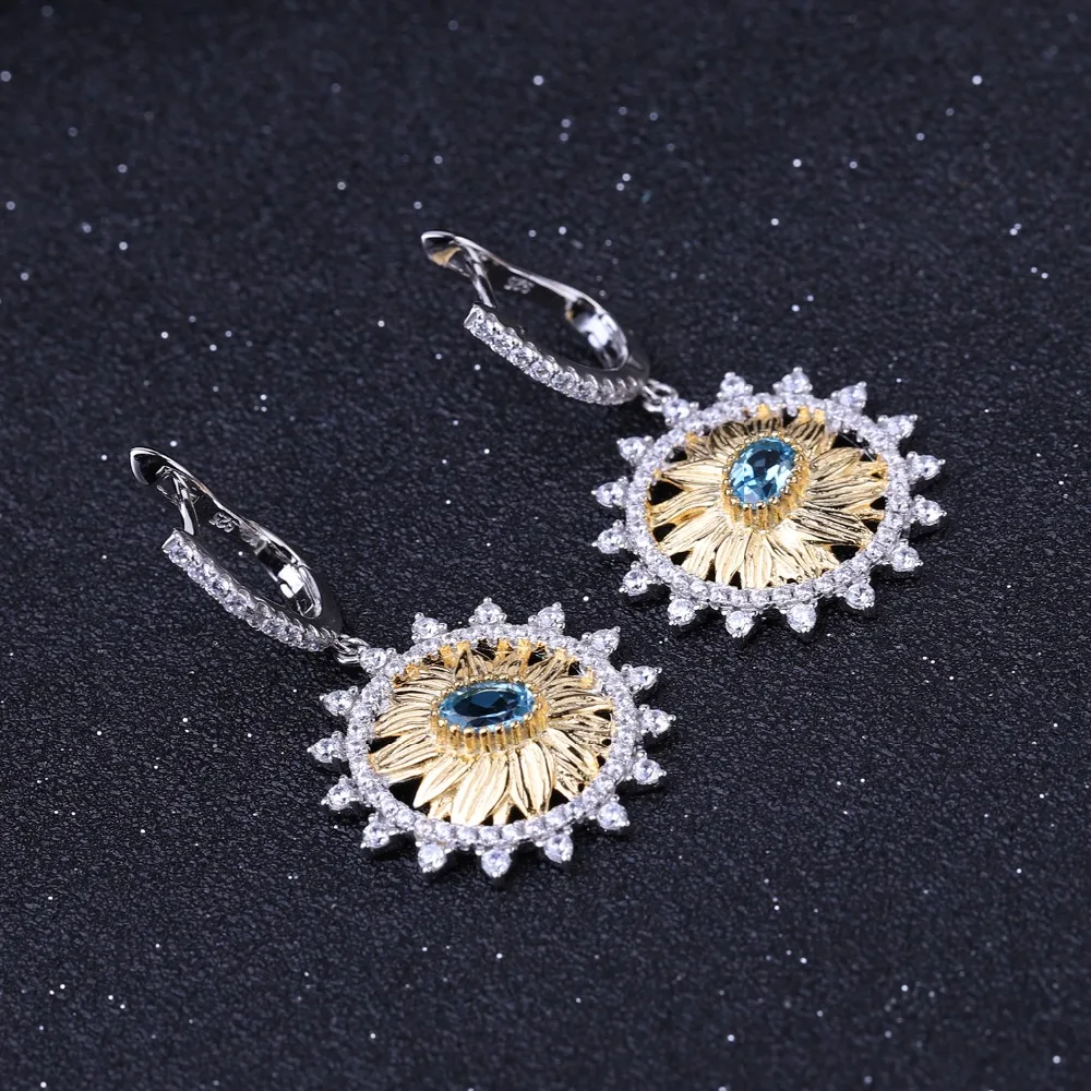 GEM'S балетные 925 пробы серебряные серьги ручной работы 1.20Ct натуральный Швейцарский Голубой Топаз Подсолнух Висячие серьги для женщин Brincos