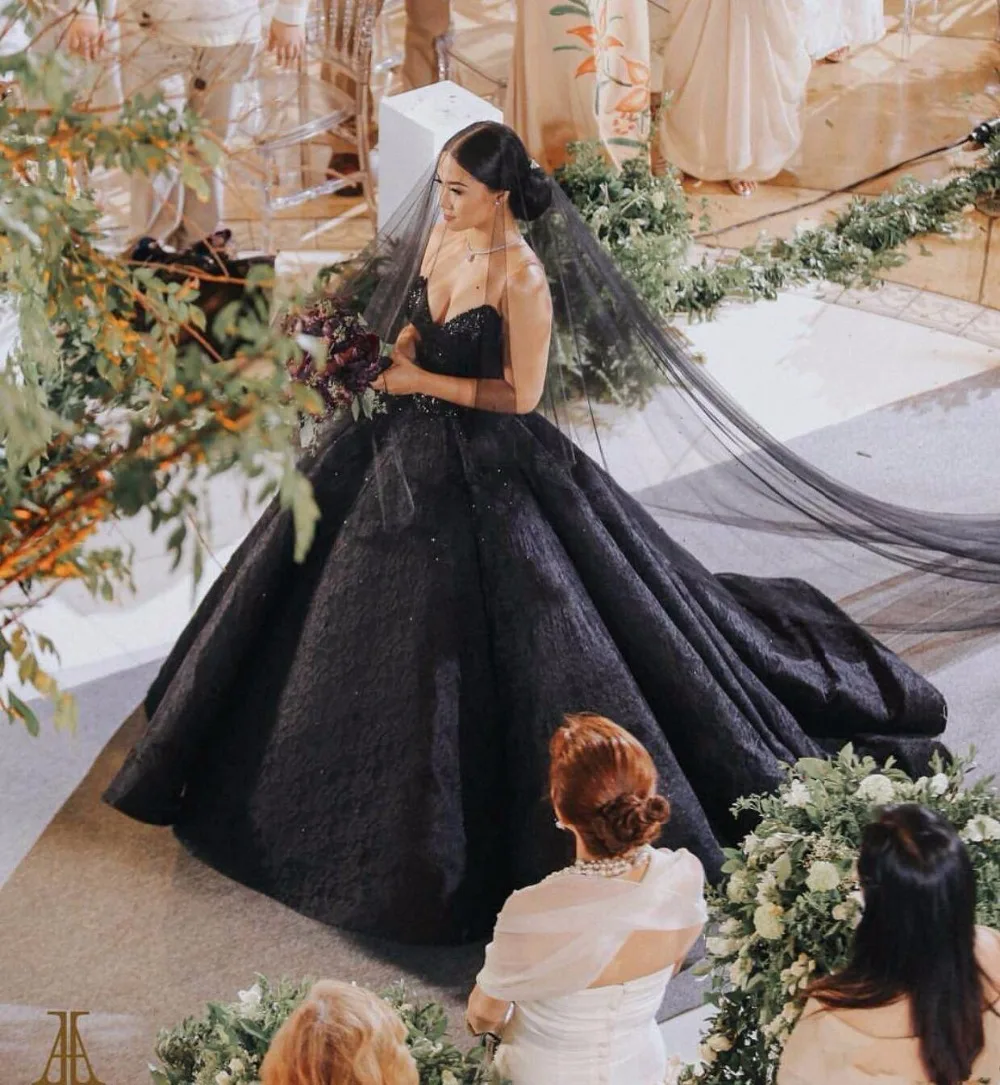 Stunning Bohemian Black Wedding Dresses Sexy Sweetheart