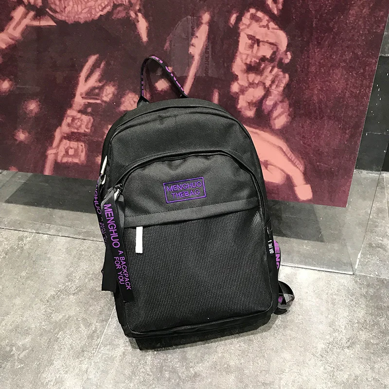 Menghuo Casual Unisex Boys Women Backpack Personality Letters Ribbons Backpack Mochila Big Students School Bag Girls Travel Bag (39)