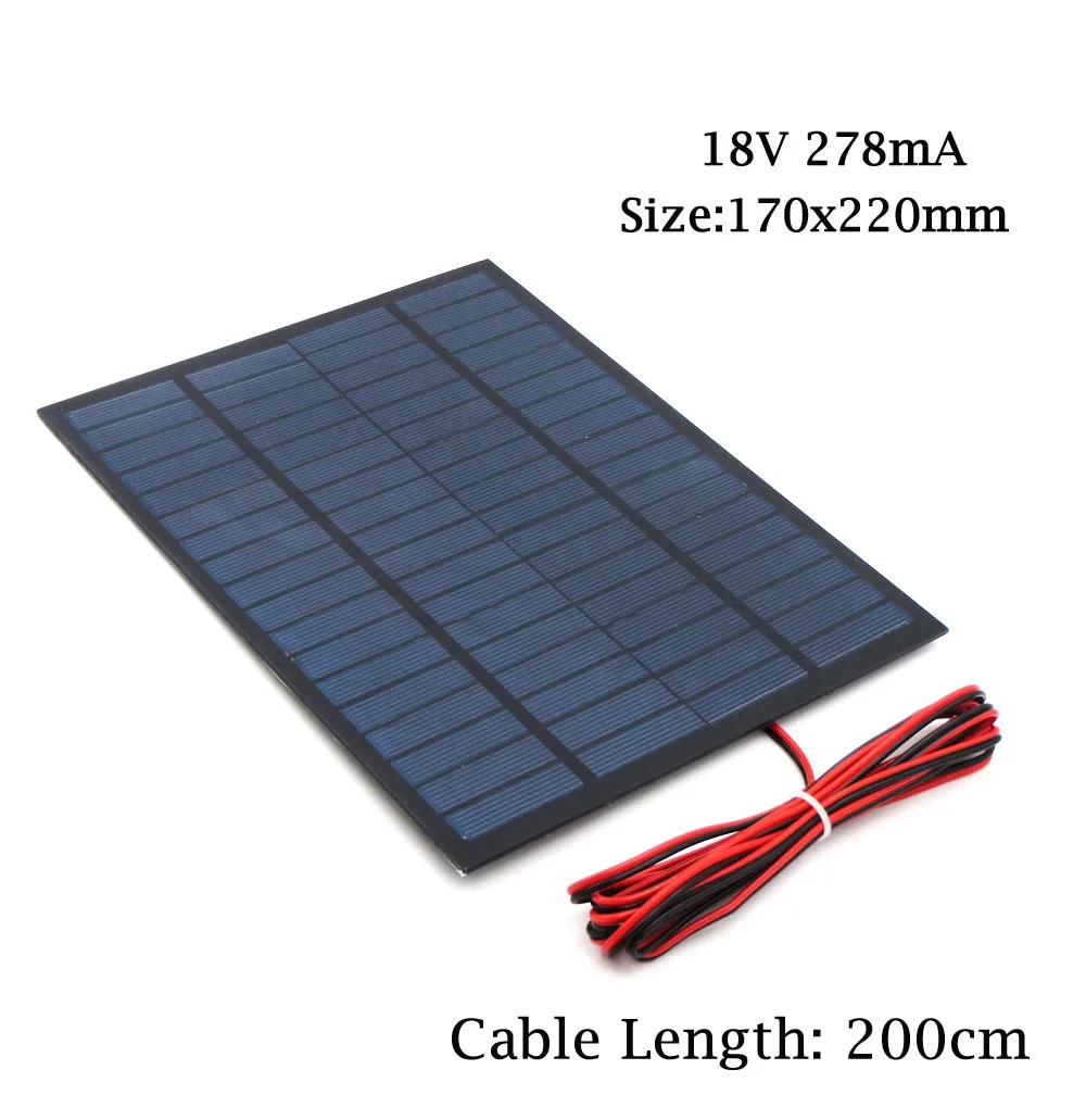 12В 18В солнечная панель с 100/200 см проводной мини Солнечной системой DIY для батареи сотового телефона зарядное устройство 1,8 Вт 1,92 Вт 2 Вт 2,5 Вт 3 Вт 1,5 Вт 4,5 Вт 5 Вт - Цвет: 18V 278mA