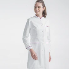 Женское белое платье-скраб медицинская школьная Студенческая Туника наряды медсестры с длинными рукавами медицинская рабочая одежда для больниц Туника спа-униформа
