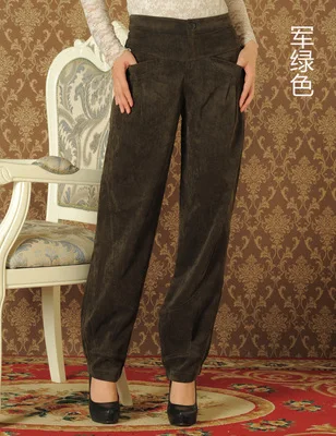 Осенние женские свободные вельветовые повседневные брюки новые штаны-фонарики для полных M с высокой талией больших размеров брюки для женщин - Цвет: 2