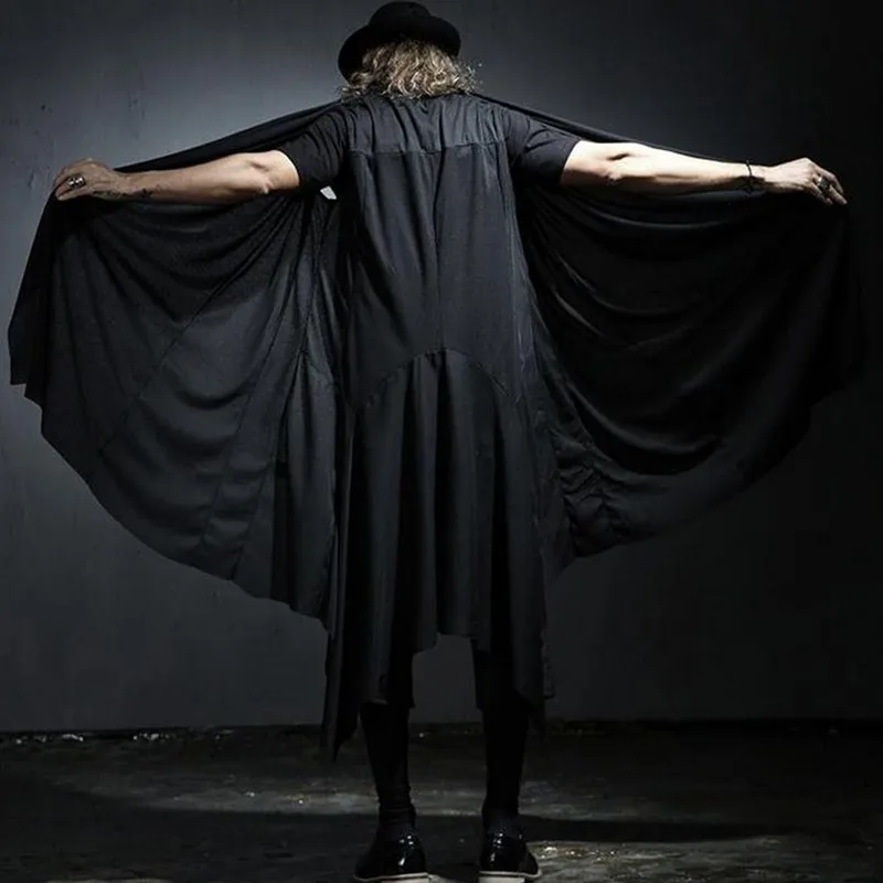 

Men punk rock long vest cloak vintage hip hop cardigan DJ singer stage costume men oversize gothic style sleeveless jacket robe