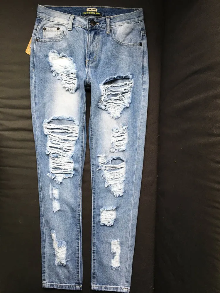 Модные летние Стильные узкие брюки женские джинсы Рваные шаровары брюки длиной до щиколотки джинсы тонкие винтажные джинсы для женщин