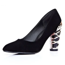 2016 Women Fashion Nubuck PU Metal Decoration Black Blue Red Bottom High Heels Ladies Pumps Party Shoes Woman Pointed Toe Shoe