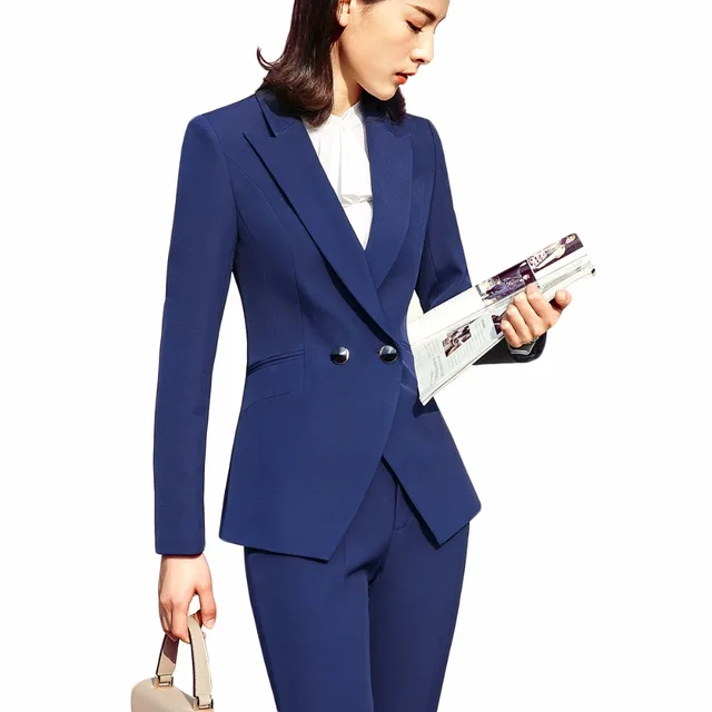 2 Pieces Set Women 2018 Pant Suits Business Office Lady Work Wear Formal Two Button Pant Suits Blazer with Pant