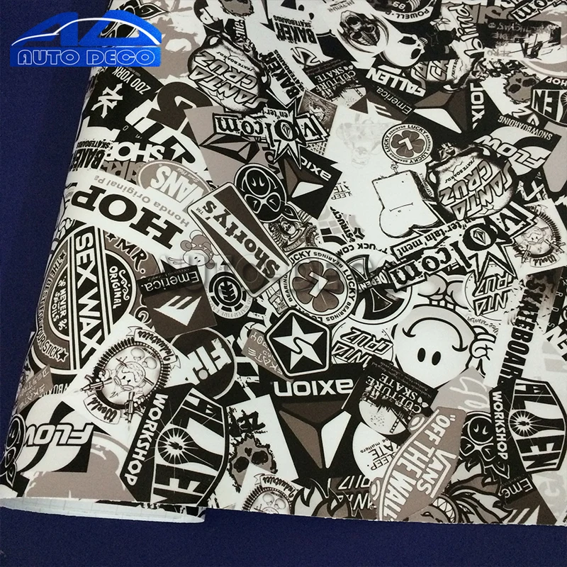 Black White Stickerbomb Vinyl Wrap Graffiti Cartoon JDM Printed