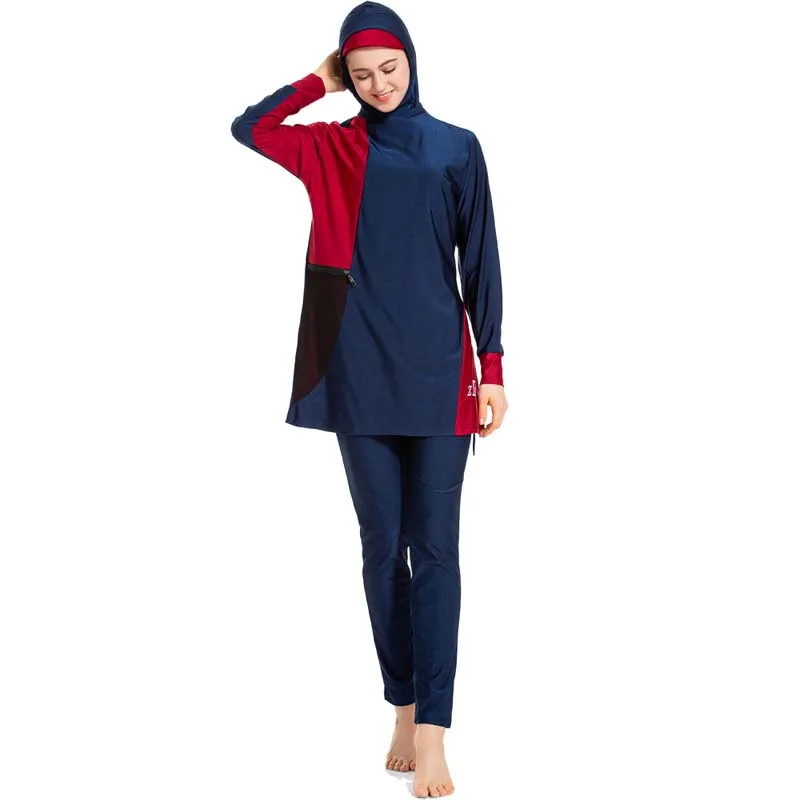 BAILUNMA Burkinis Мусульманский купальник для мусульман Мусульманский купальник Burkinis купальники для женщин скромный лоскутный полный купальник купальный костюм - Цвет: Navy blue