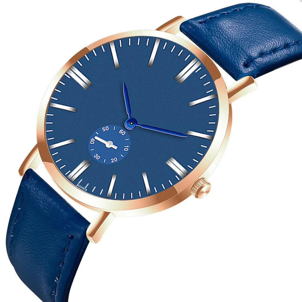 Повседневные мужские часы, ультра тонкие брендовые синие креативные кварцевые минимализм, простые наручные часы с кожаным ремешком, деловые часы, мужские часы