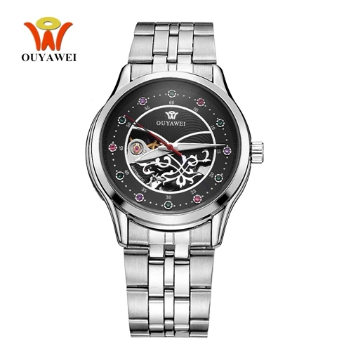 Montre Femme OYW модные женские часы механические с автоматическим механизмом наручные часы полностью стальной ремешок женские механические часы Relogio - Цвет: Silver Black