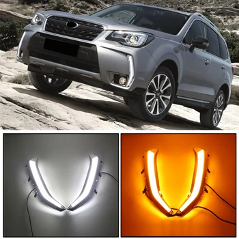 

CAPQX 1 Pair For Subaru Forester 2016-2018 Front LED DRL Daytime Running Driving Light Day light Fog Lamp With Yellow turn light