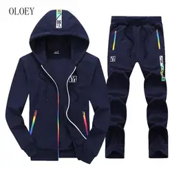 OLOEY костюмы для подростков 2019 весна толстовка Sportsuit мода бег мужской комплект с длинным рукавом печати Спортивный костюм свитшот большого