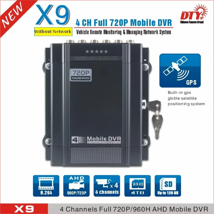 X9 (базовая модель), 4ch экономичный AHD 720P HDD и sd-карта Мобильный dvr для транспортных средств, автономная версия, без сети