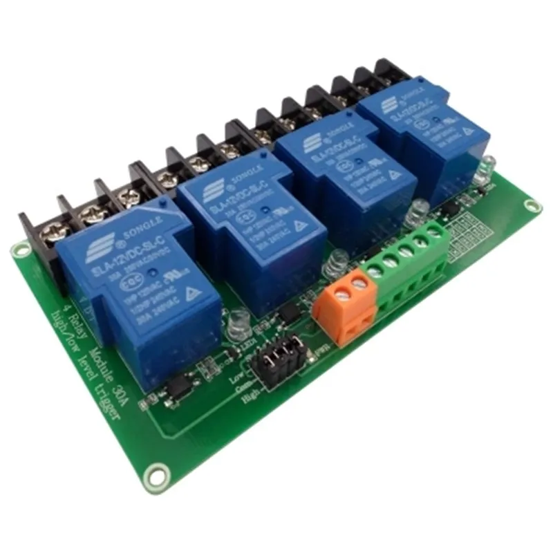 

four 4 channel relay module 30A with optocoupler isolation 5v 12v 24v supports high and low Triger trigger for Smart home