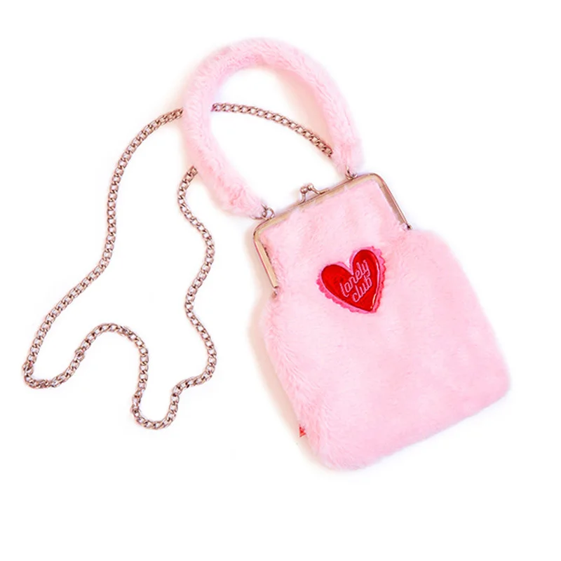 Bentoy Новая модная сумка на плечо Женская милая цепочка с сердцем маленькая сумка-мессенджер для телефона сумка для монет плюшевые зимние сумки через плечо меховая сумка