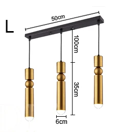 Латунный нордический подвесной светильник современный кухонный светильник столовая Бар Магазин счетчиков труба подвеска вниз светодиодные трубки офисные светильники - Цвет корпуса: 3 heads Longbar 50cm