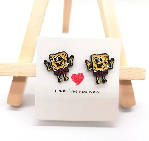 10 пар сплав Эмаль Прекрасный мультфильм серьги губка-Боб ювелирные изделия серьги-гвоздики E27