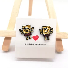 10 пар сплав Эмаль Прекрасный мультфильм серьги губка-Боб ювелирные изделия серьги-гвоздики E27