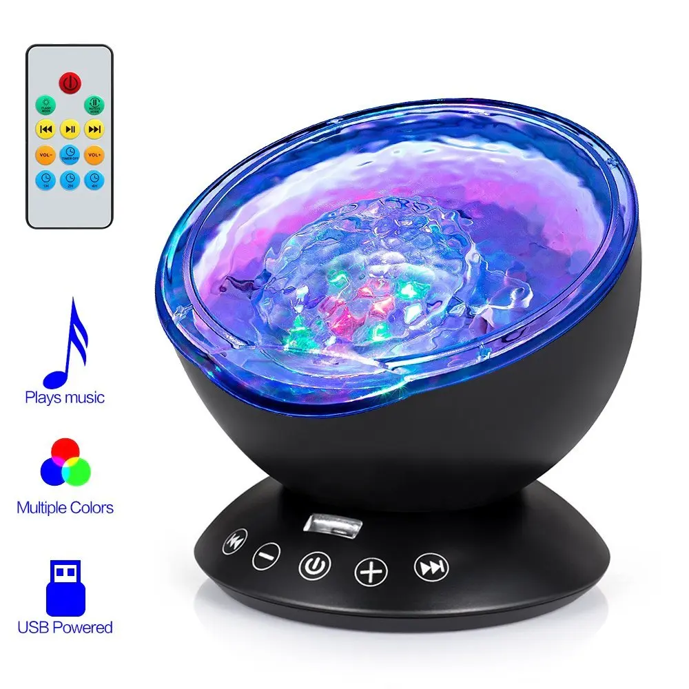 

Ocean Wave Projector 12LED Night Light Lamp with Remote Controller 7 Color Changing Lighting Modes for Baby Nursery Bedroom