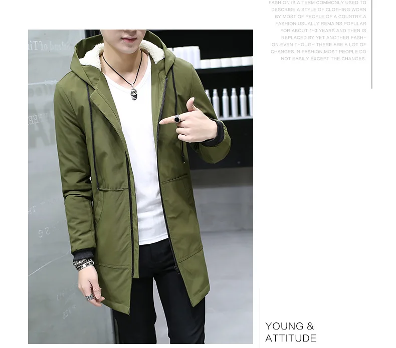 Winter Jacket Men Hooded Slim Korean Parka Hombre Long Jacket Coat Cashmere Mens Windbreaker Parkas Cotton Youth Clothing