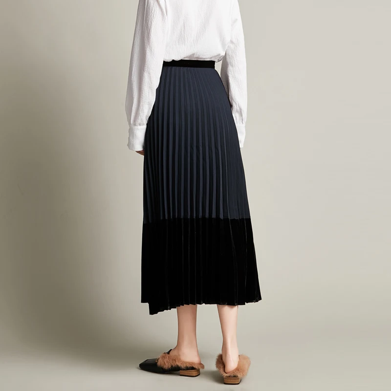 Miyake Модный складной однотонный сшитый бархатный оборки юбка