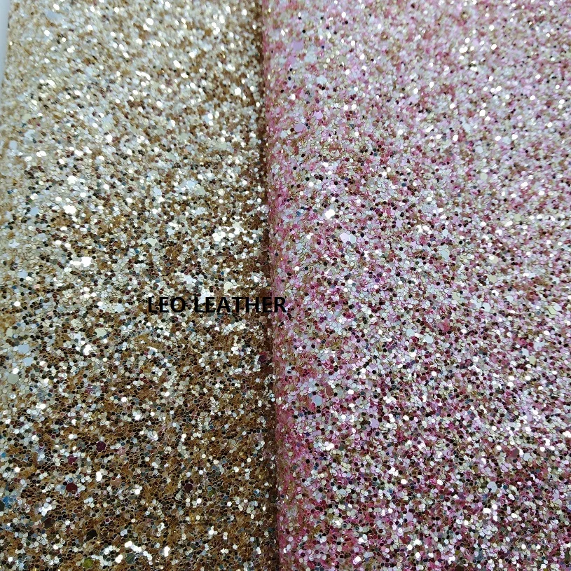 

2PC A4 SIZE (21x29cm) Crystal Gold and Pink Chunky Glitter Leahter Fabric PU Leather for DIY Sewing 5S05B