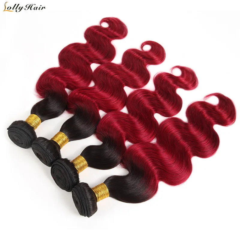 4PCS Lot Ombre Brazilian Hair Bundles Two Tone T1B/Burgundy Body Wave Hair Bundles 100% Human Hair Non Remy Lolly Hair Weave