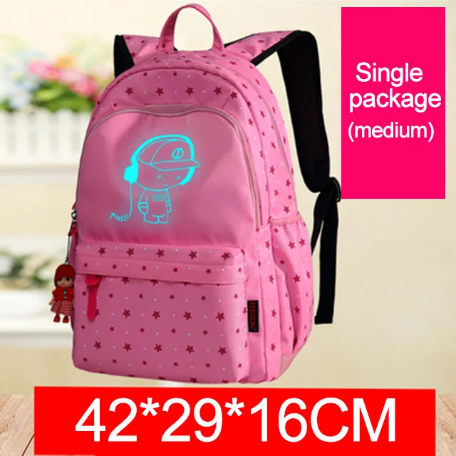 3 шт./компл. USB зарядка световой сумка школьные рюкзаки для девочек Детский рюкзак школьный рюкзак дорожная сумка с принтом школьные ранцы - Цвет: Pink-Single