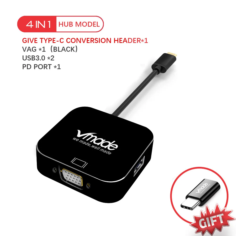 VGA Vmade usb-хаб type C HDMI VGA адаптер type C к HDMI 4K Thunderbolt 3 для samsung Galaxy S8 huawei mate 10 для USB C HDMI - Цвет: VGA