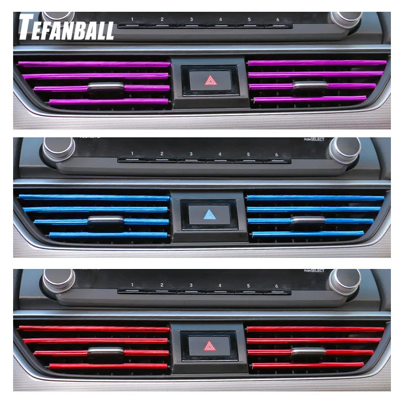 

10PCS Car Styling Mouldings 20cm Interior Air Vent Grille Switch Rim Trim Outlet Scratch Guard Protector Car Styling Strip