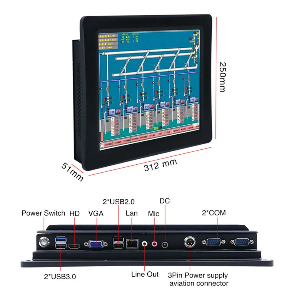  Minisys 12.1 Inch All-in-one Computer Intel J1900 CPU Embedded SIM Slot Resistive LCD Screen Touch 