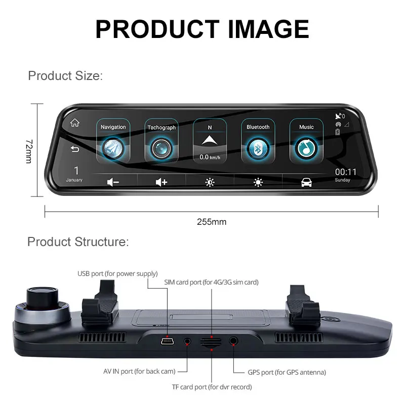 Anstar 10'' 4G Rearview Mirror Car DVR 1080P Video Record Dash Cam Dual Lens ADAS GPS Navigation Auto Registrar Camera